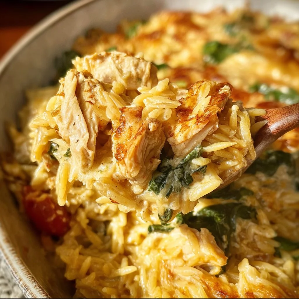 Delicious Monterey Chicken with orzo in one pan for easy meal preparation