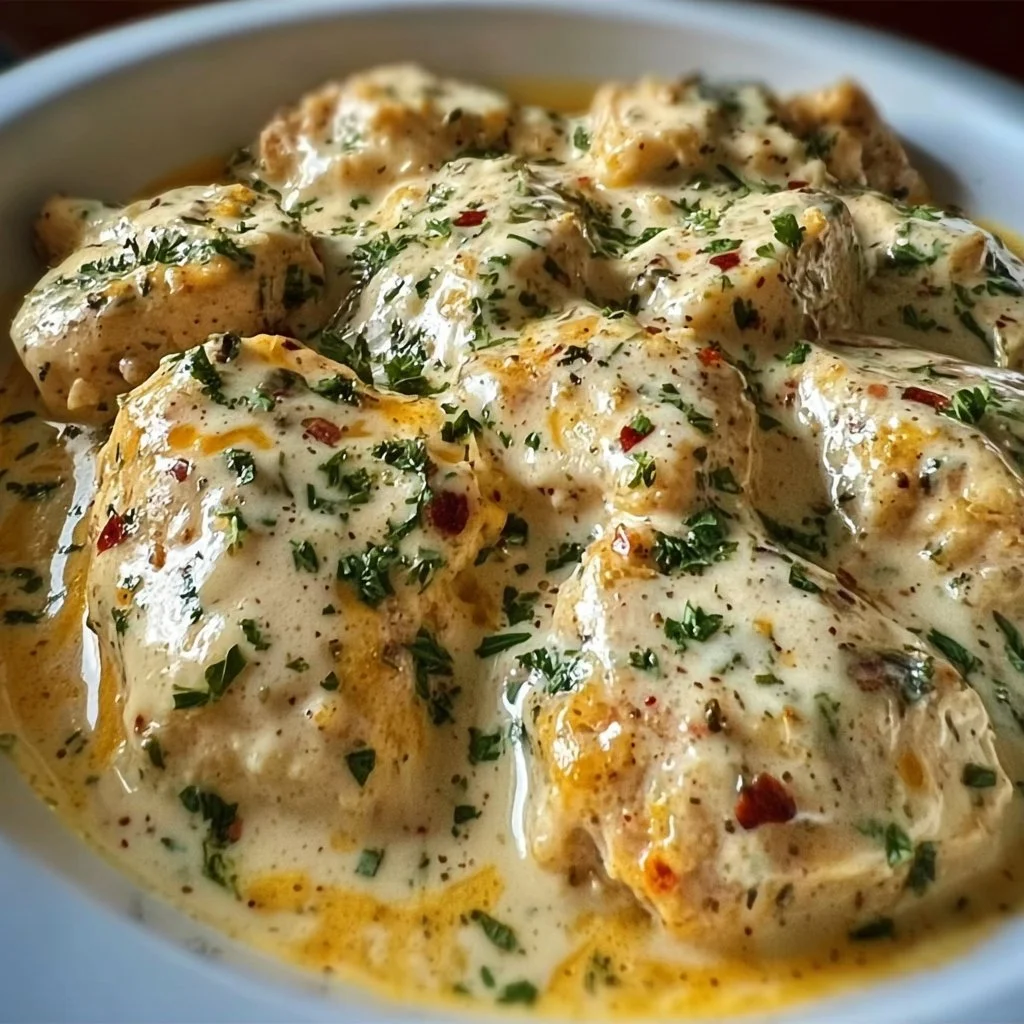 Creamy ranch chicken cooked in a CrockPot for a delicious dinner
