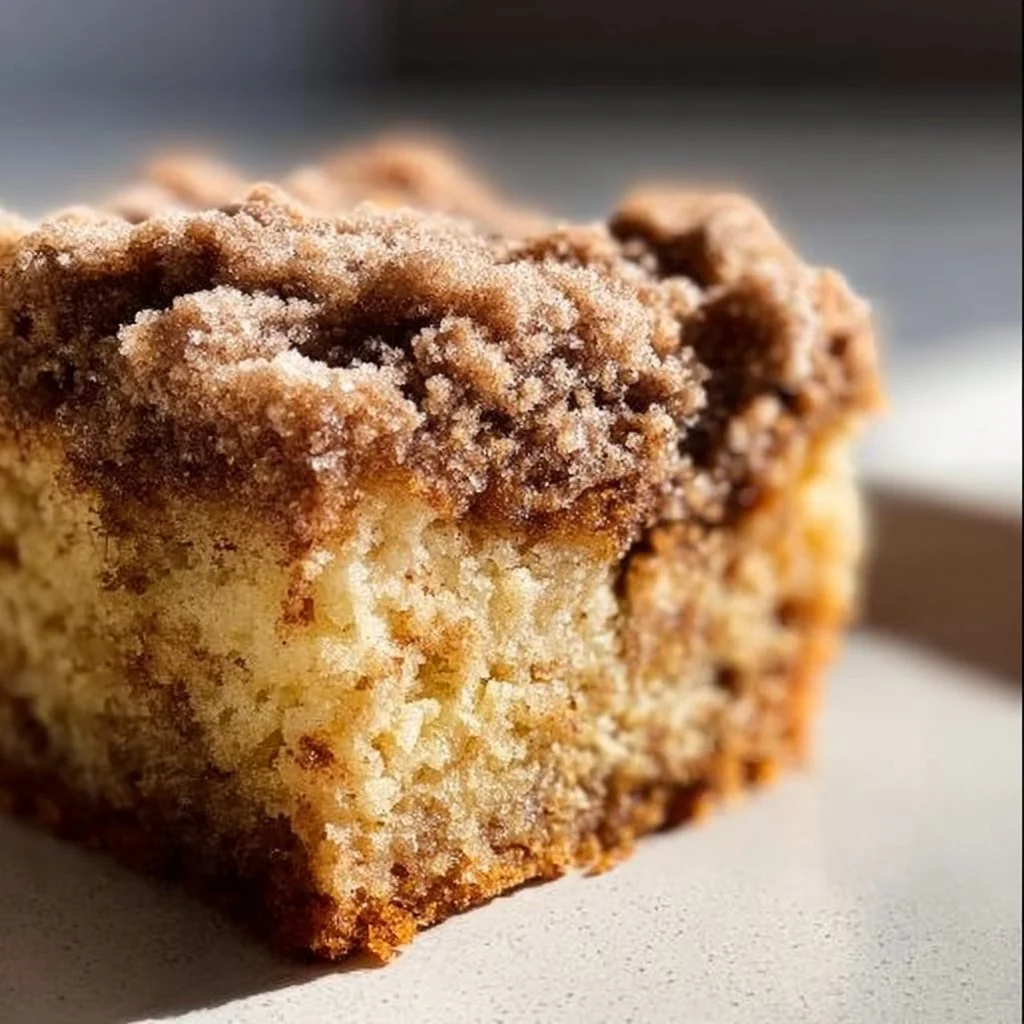 Delicious New York Style Crumb Cake with a rich crumb topping and buttery base.