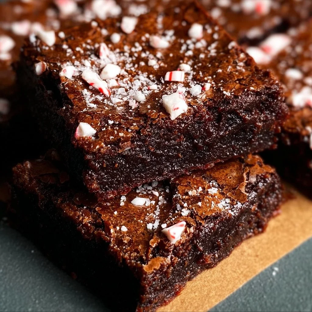 Delicious one-bowl peppermint brownies topped with festive candy canes
