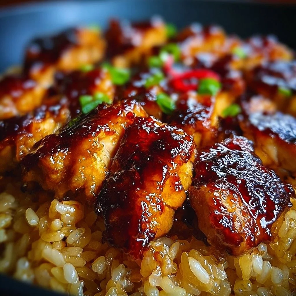 One-Pan Honey BBQ Chicken with rice dish