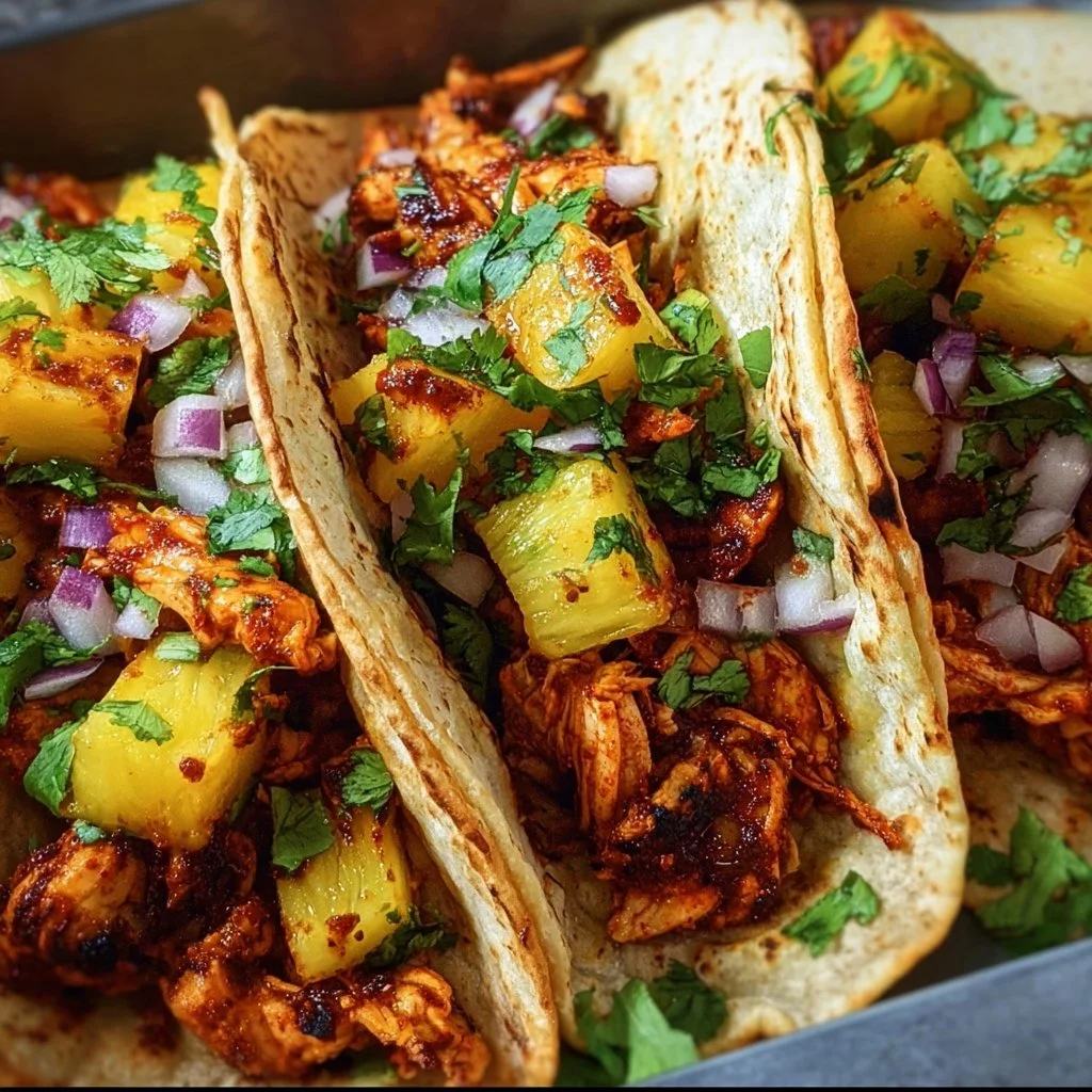 One pan chicken and pineapple tacos dish ready to serve