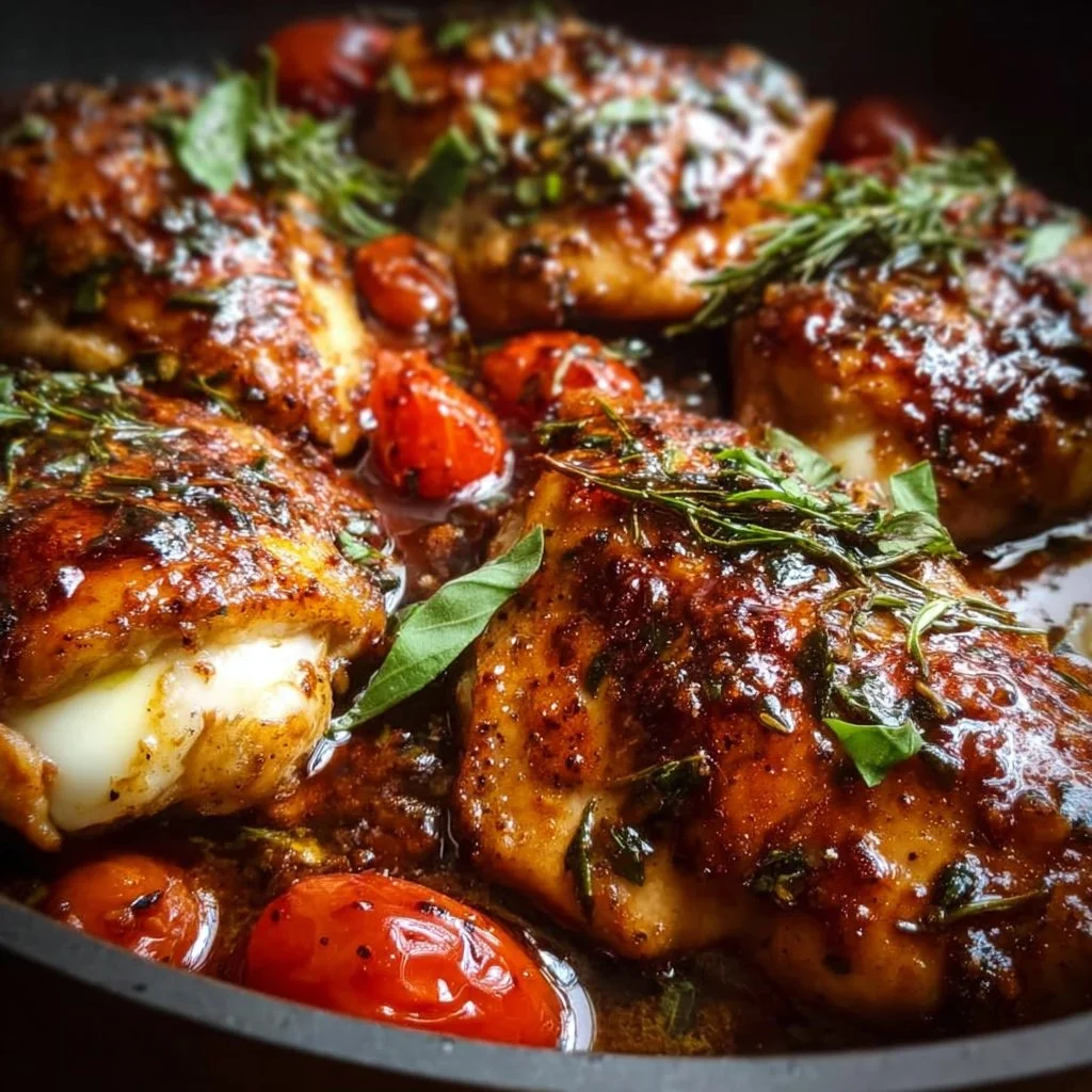 Delicious one-pan juicy chicken cooked with balsamic sauce