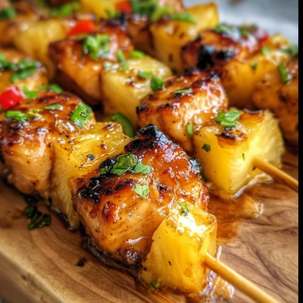Pineapple Chicken Kabobs featuring grilled chicken and sweet pineapple chunks