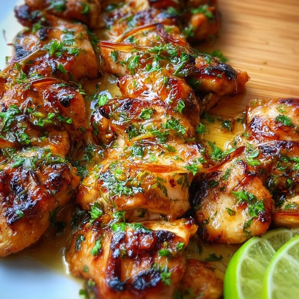 Delicious Spicy Honey Lime Chicken with vibrant garnishes on a serving plate.