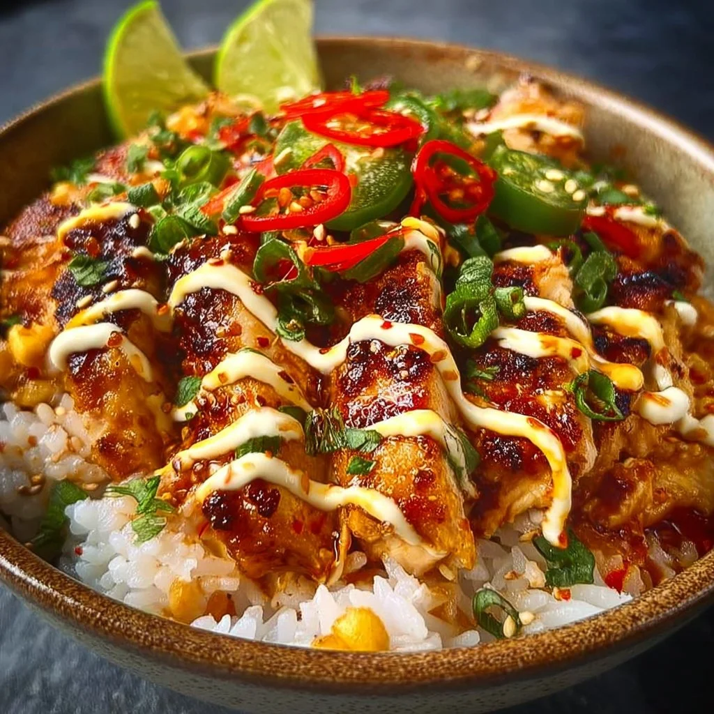 Delicious Sweet Chili Chicken Bowl with Coconut Lime Drizzle