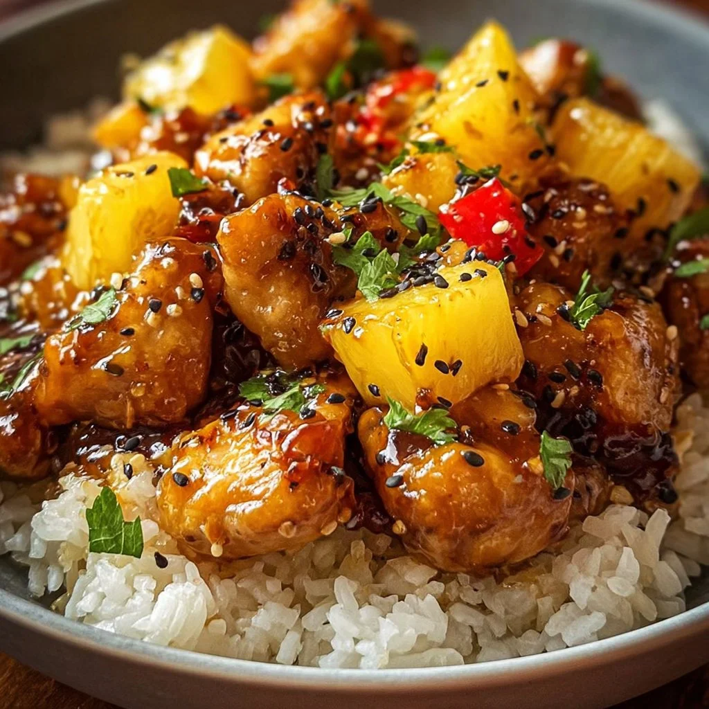 Delicious Sweet Pineapple Clove Chicken served with Rice
