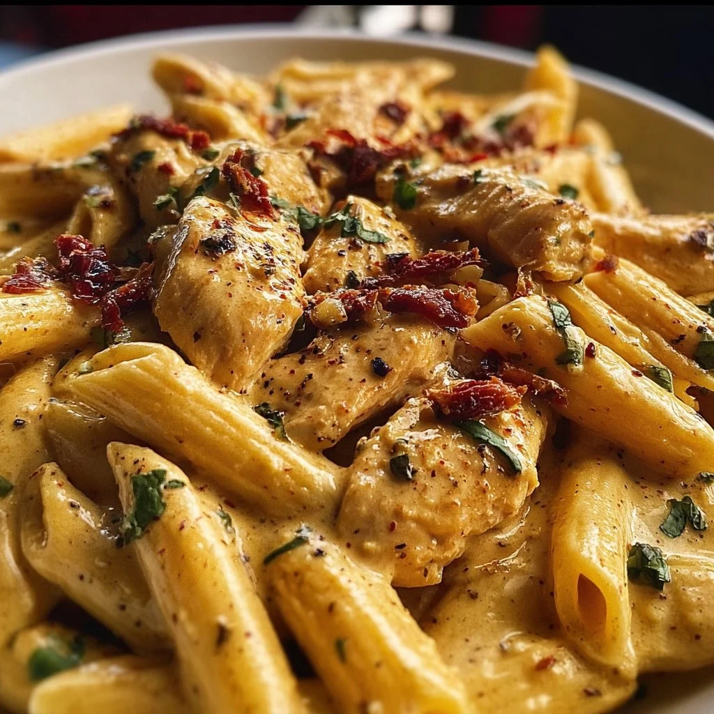Delicious Marry Me Chicken Pasta topped with herbs and cheese.