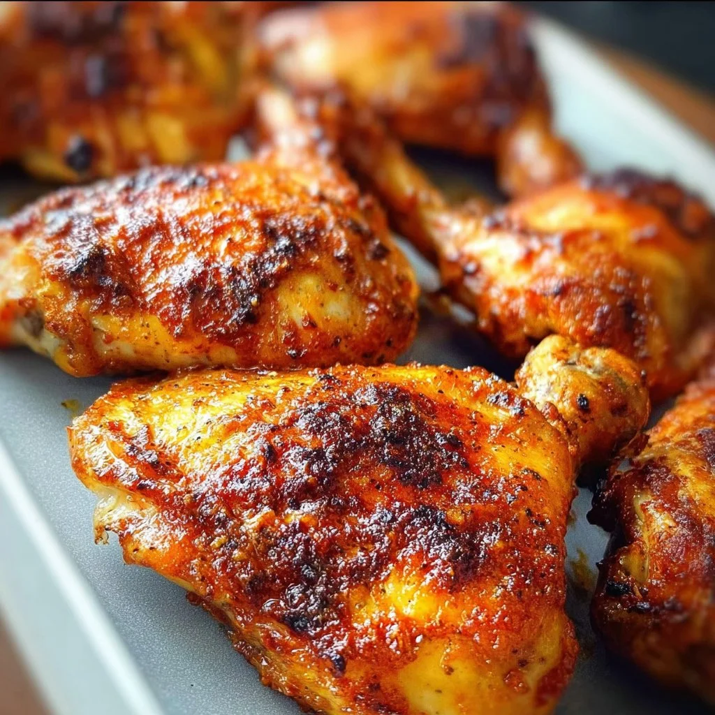 Crispy oven baked BBQ chicken served on a plate.