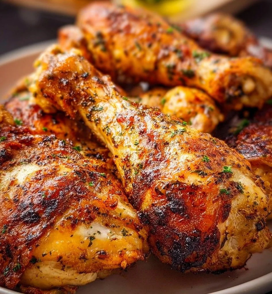 Crispy Air Fryer Chicken Legs ready to serve with herbs and spices