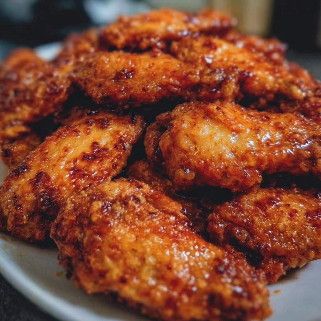 Crispy air fryer chicken wings served with dipping sauce and garnished with herbs.