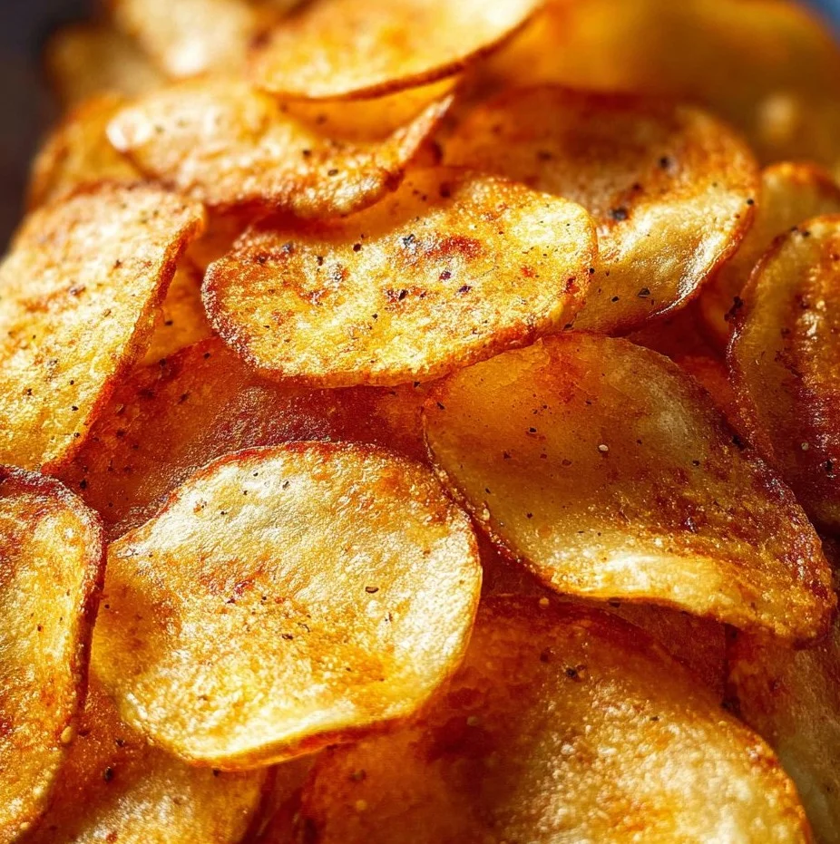 Crispy air fryer potato chips fresh out of the machine
