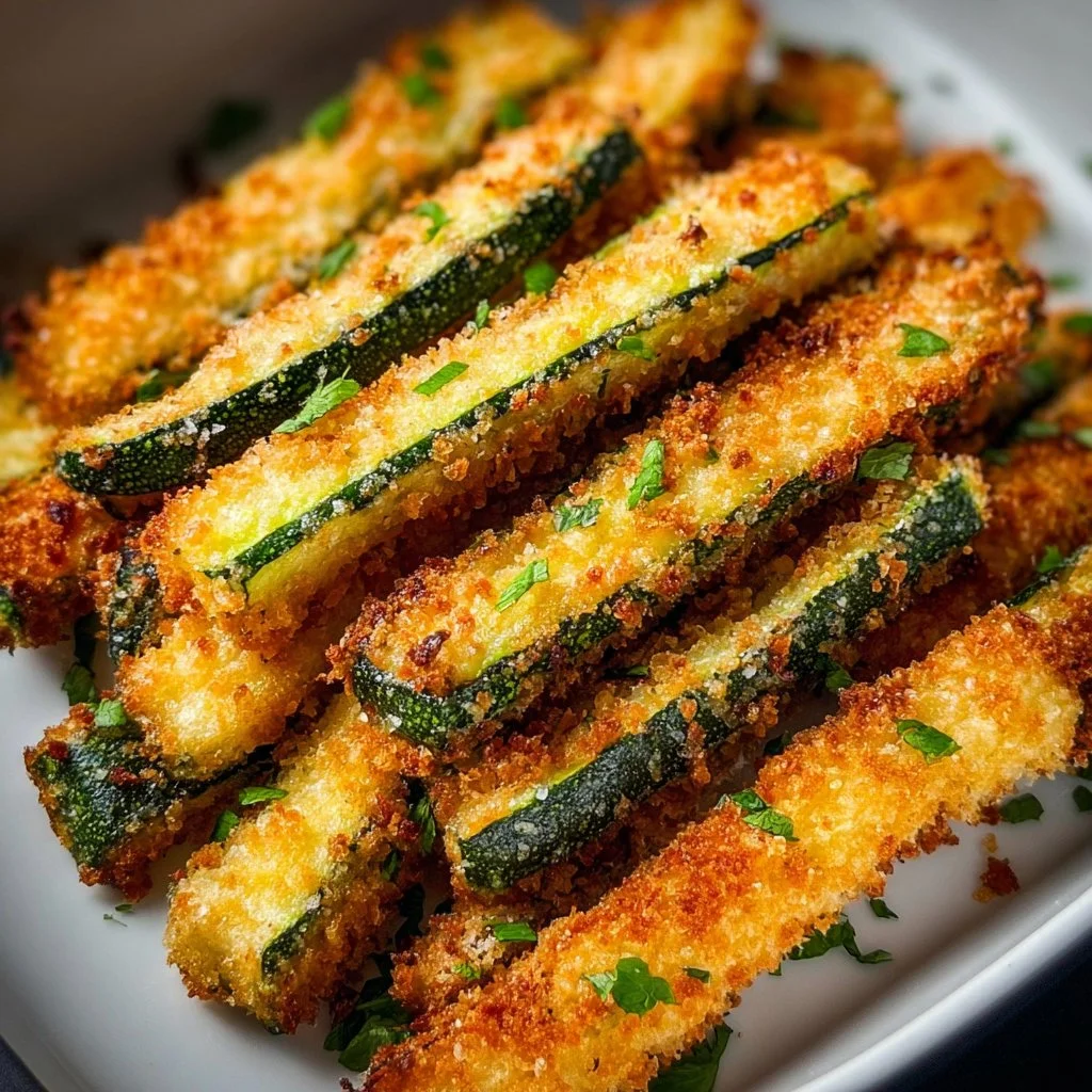 Crispy air fryer zucchini fries served in a bowl with dipping sauce