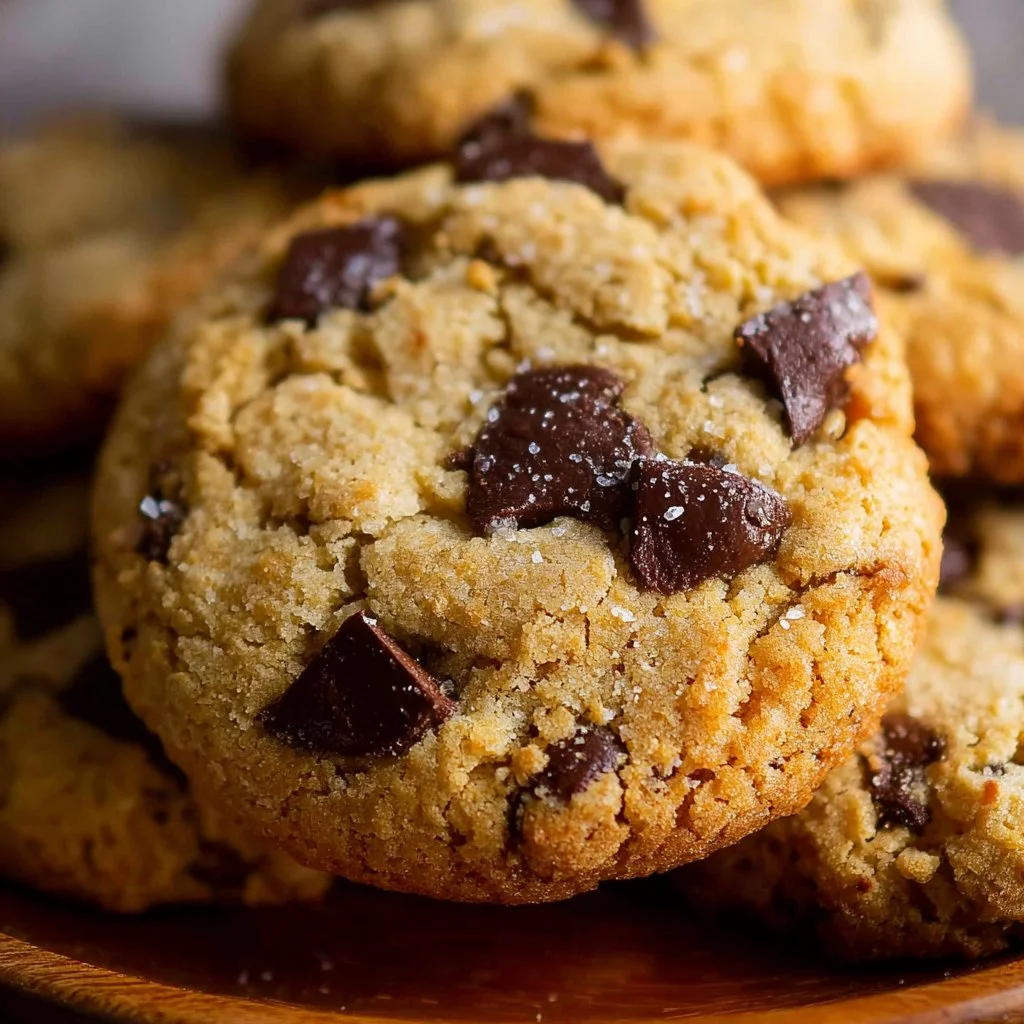 Delicious almond flour chocolate chip cookies on a baking tray
