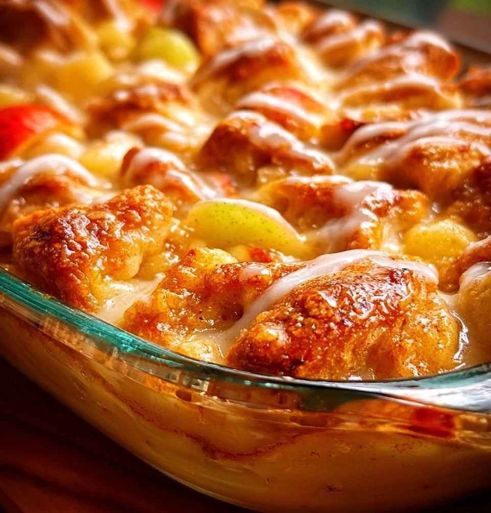 Delicious Apple Bubble Up Casserole served in a baking dish with a golden crust.