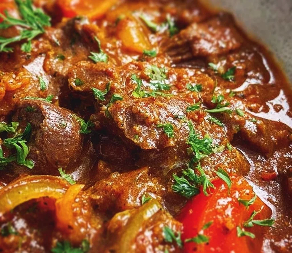 A bowl of hearty beef stew filled with vegetables and tender meat