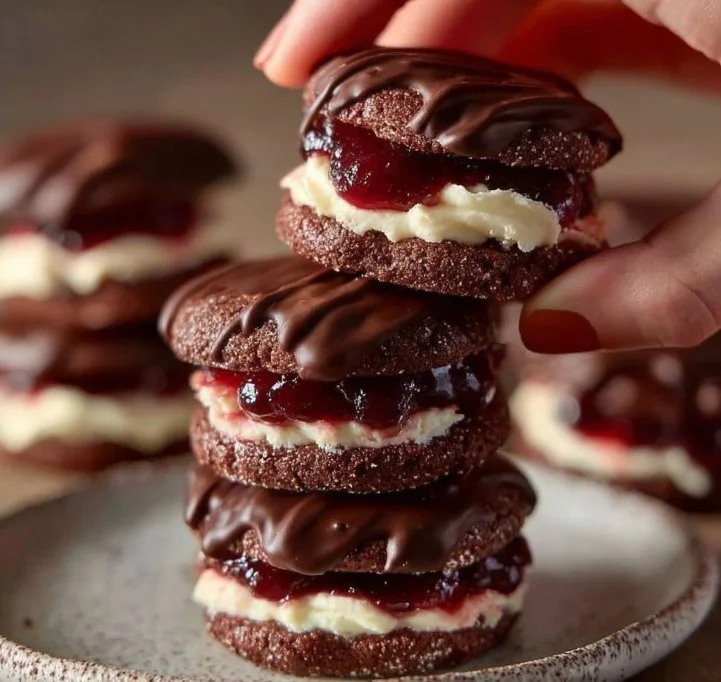 Delicious Black Forest Christmas Cookies topped with chocolate and cherries