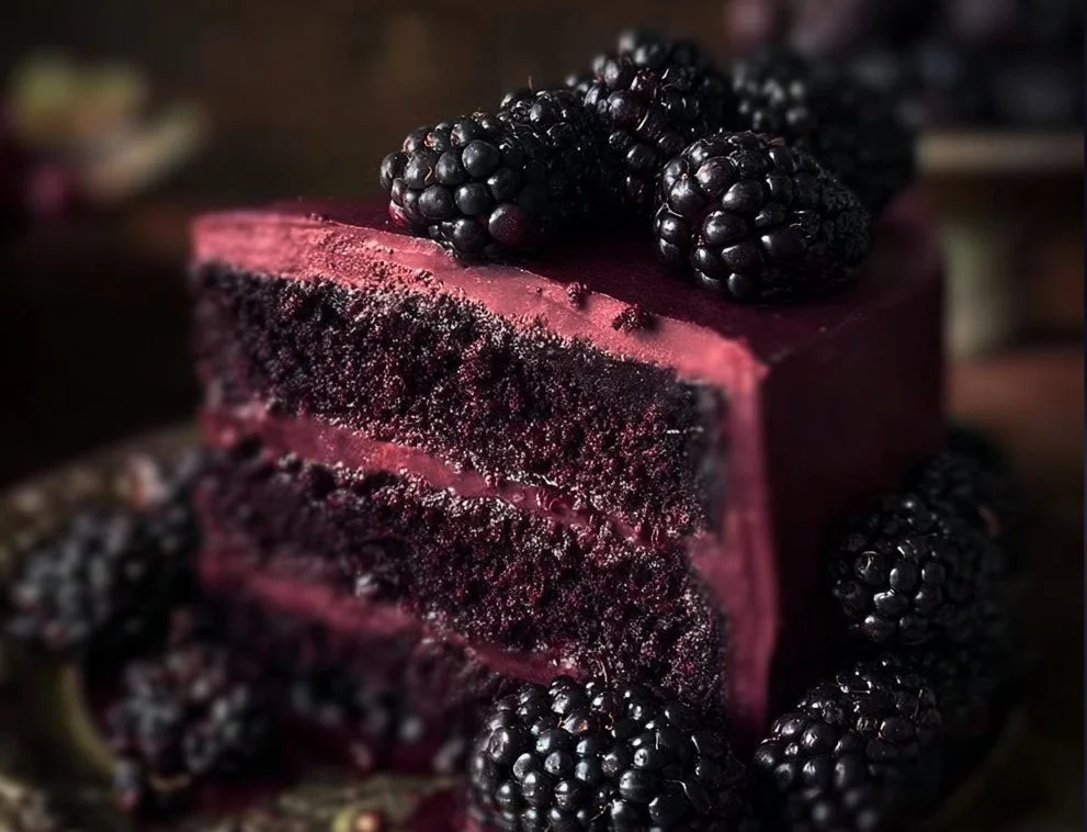 Delicious Blackberry Velvet Gothic Cake with rich blackberries and velvet texture