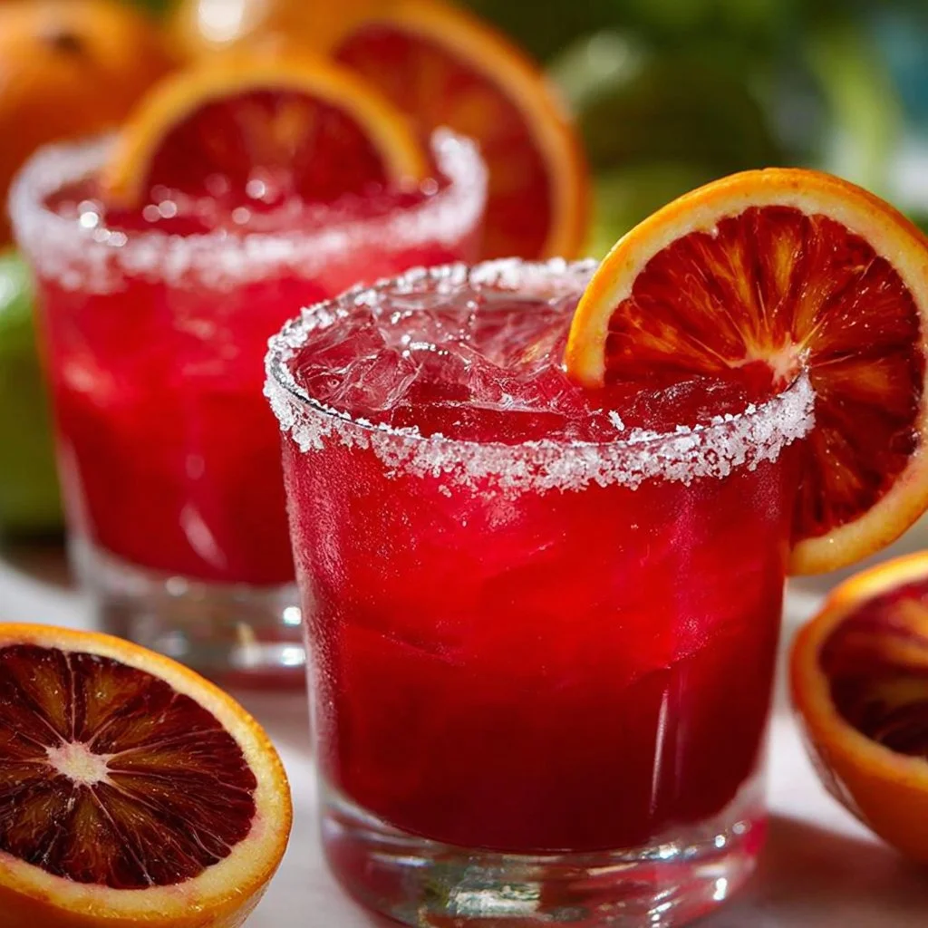 A refreshing Blood Orange Margarita served in a glass with garnishes.