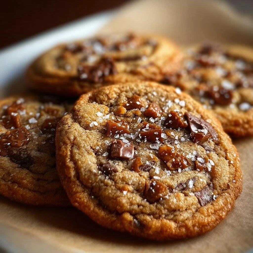 Brown butter toffee cookies with a chewy texture and caramel flavors
