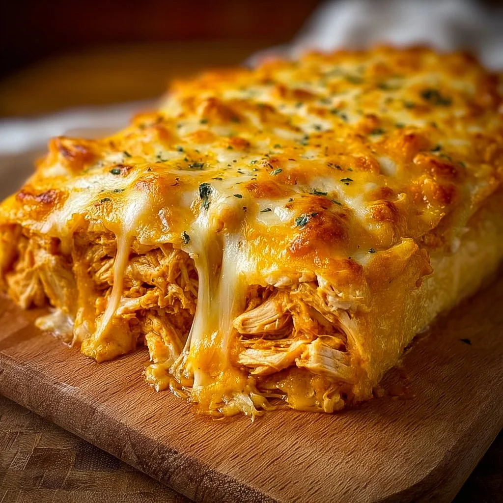 Delicious Buffalo Chicken Cheese Bake with creamy sauce and toppings.