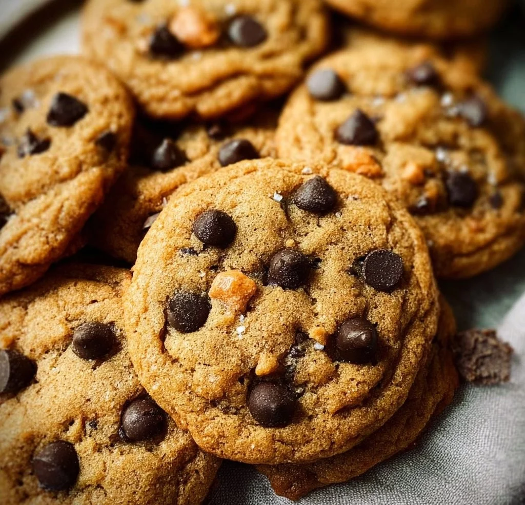 Freshly baked Butterscotch Chocolate Chip Cookies on a cooling rack