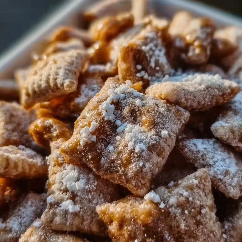 Bowl of Caramel Apple Puppy Chow snack mix