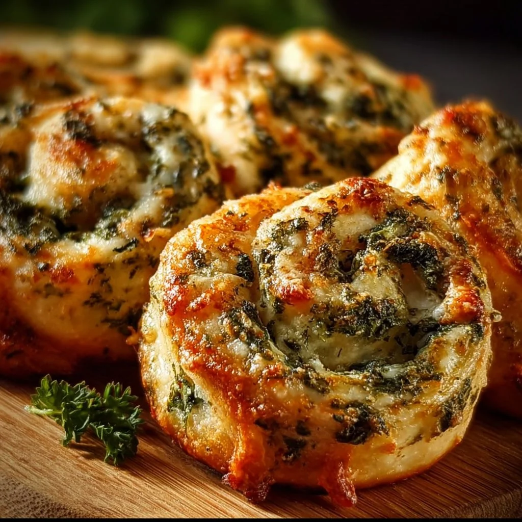 Cheese and Spinach Pinwheels on a serving platter