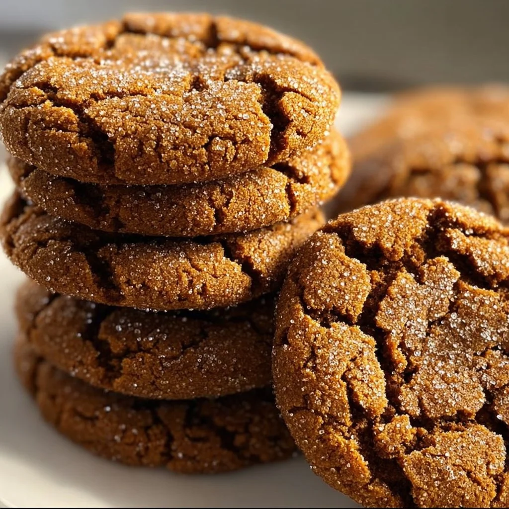 Delicious chewy ginger cookies on a rustic wooden table