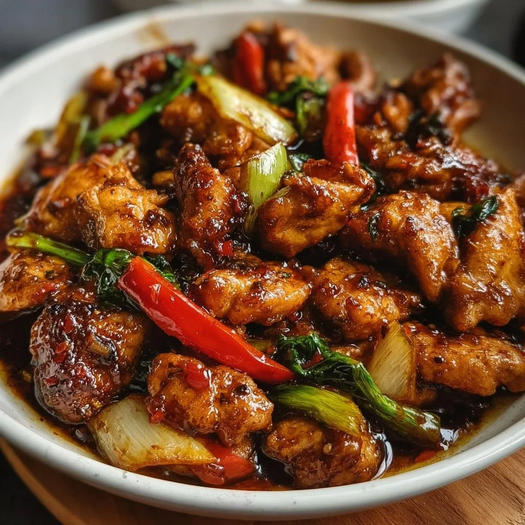 Delicious Chicken in Garlic Sauce served on a plate with fresh herbs