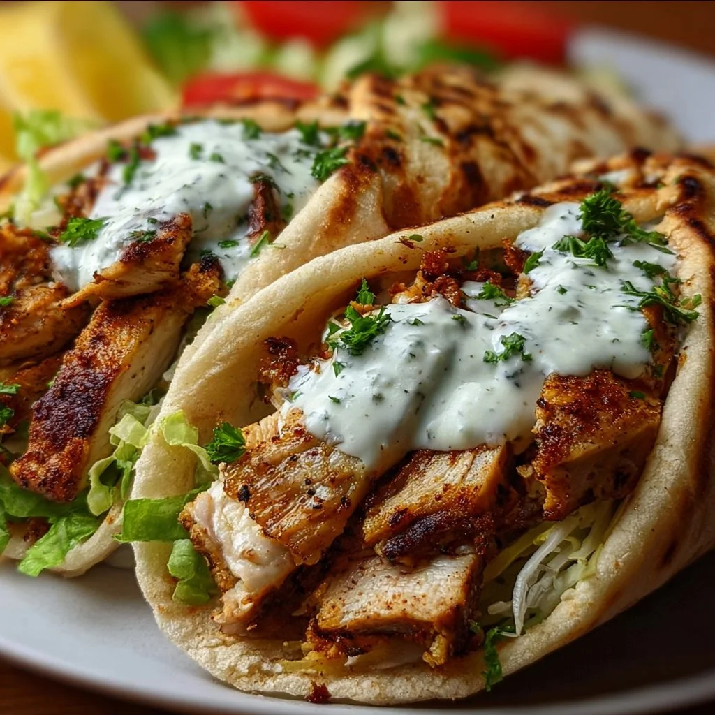 Chicken Shawarma with Creamy Garlic Sauce served on a plate