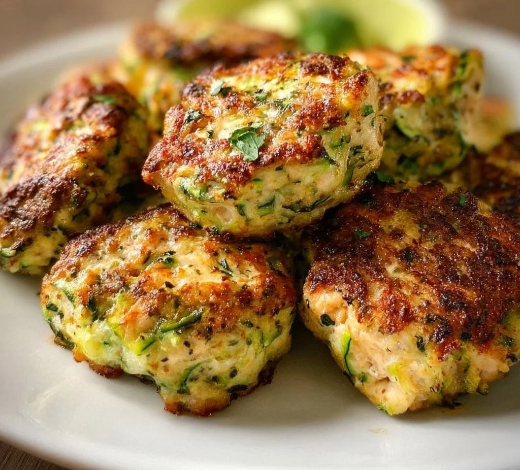 Delicious Chicken Zucchini Poppers served on a plate with dipping sauce