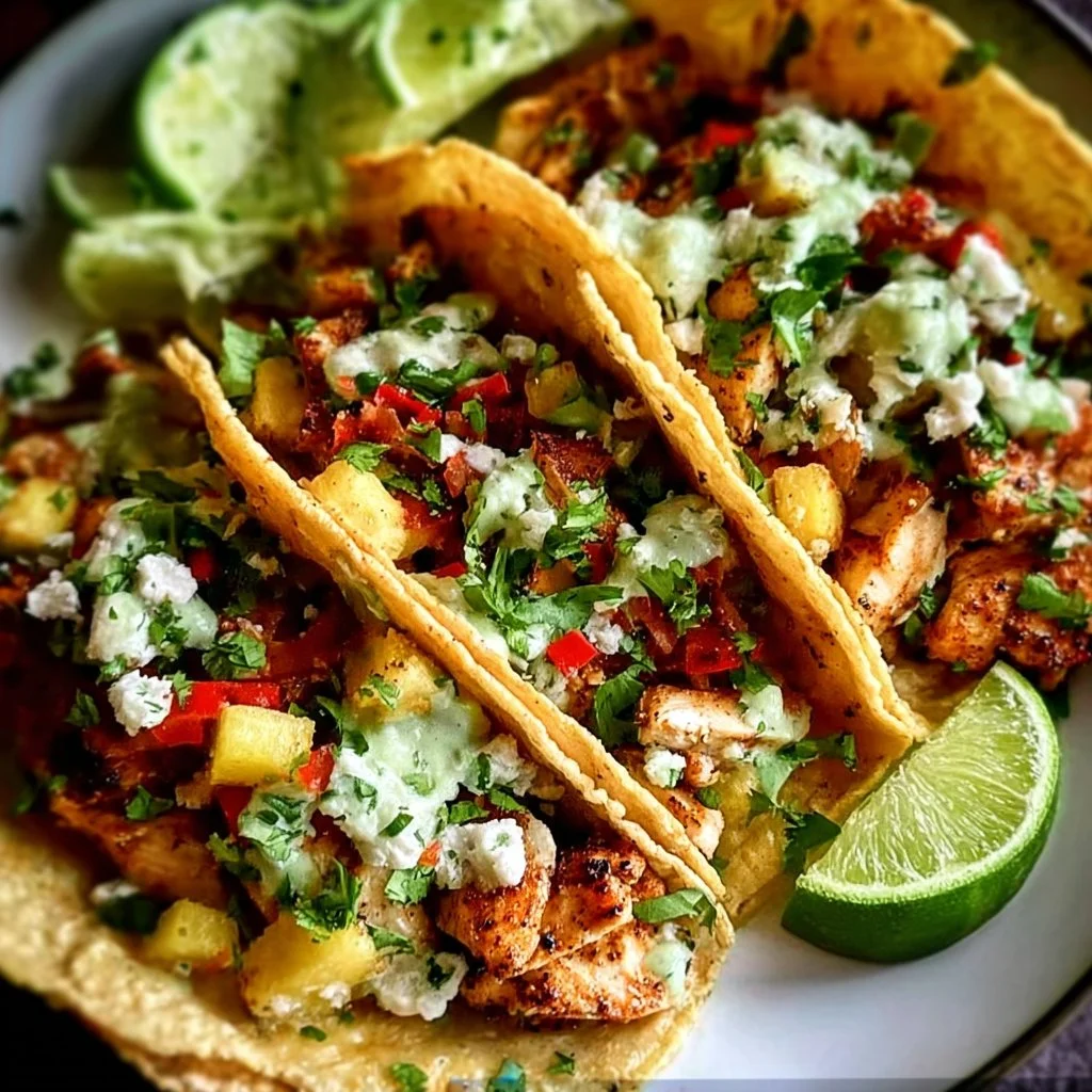 Chili Lime Chicken Tacos served with fresh toppings