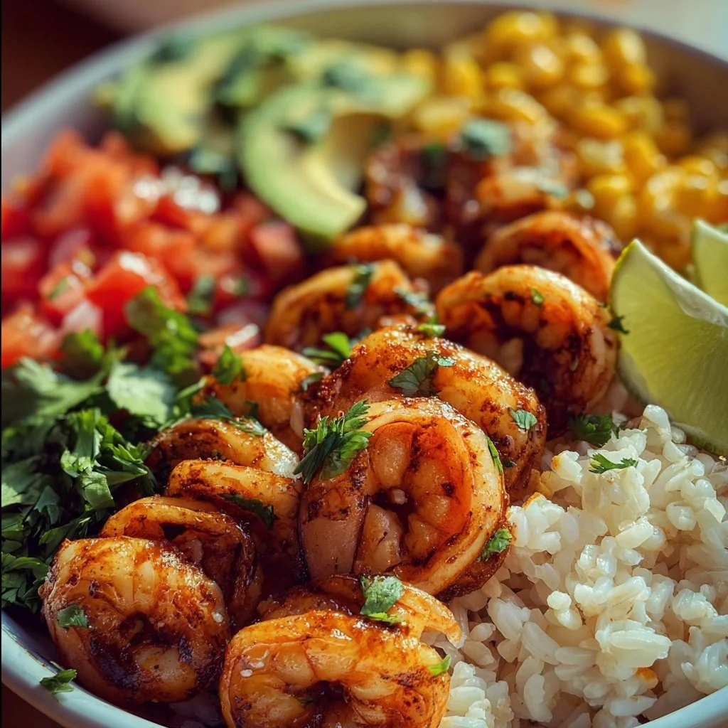 Chipotle Lime Shrimp Bowl with vibrant ingredients and garnishes