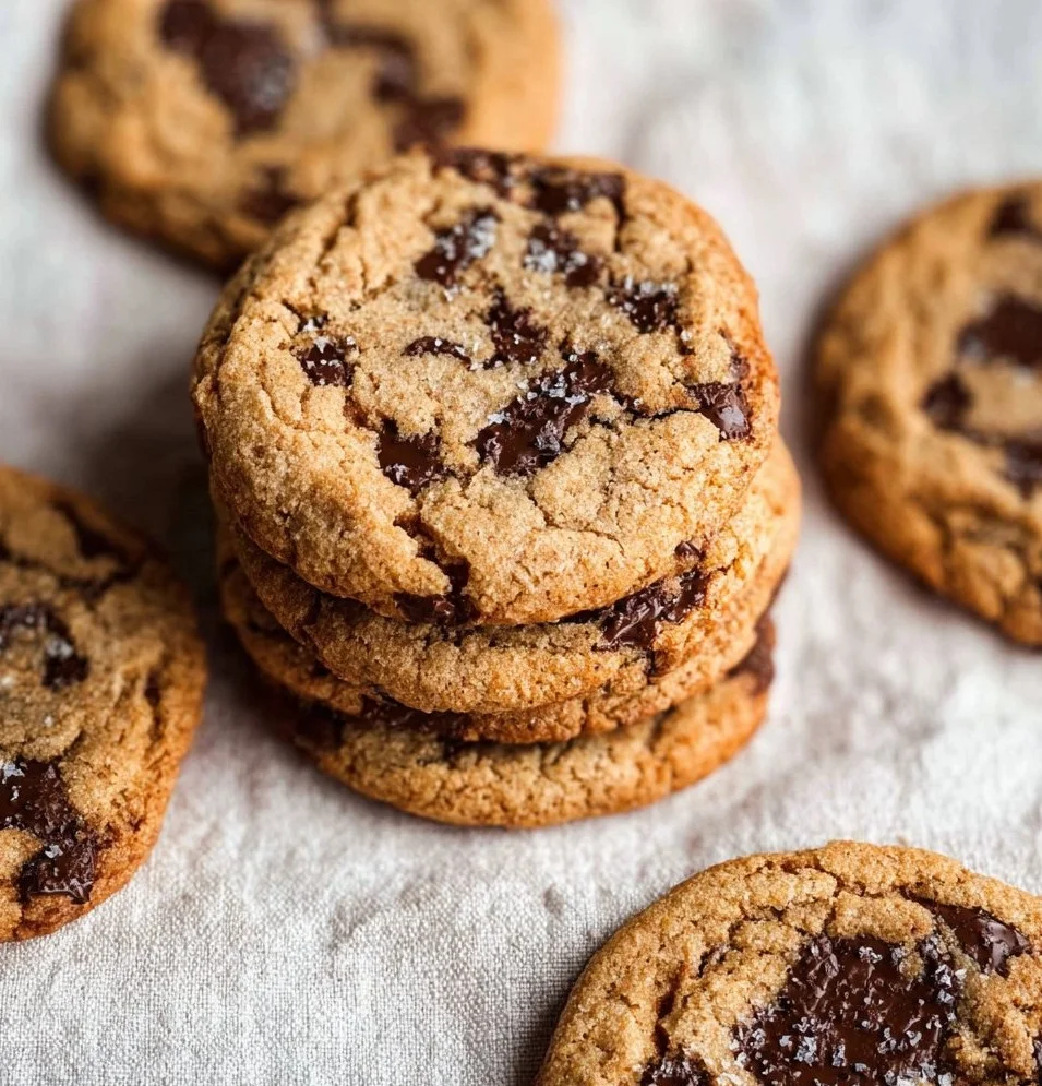 Chocolate Chip Tahini Cookies fresh out of the oven, showcasing chocolate chips and tahini