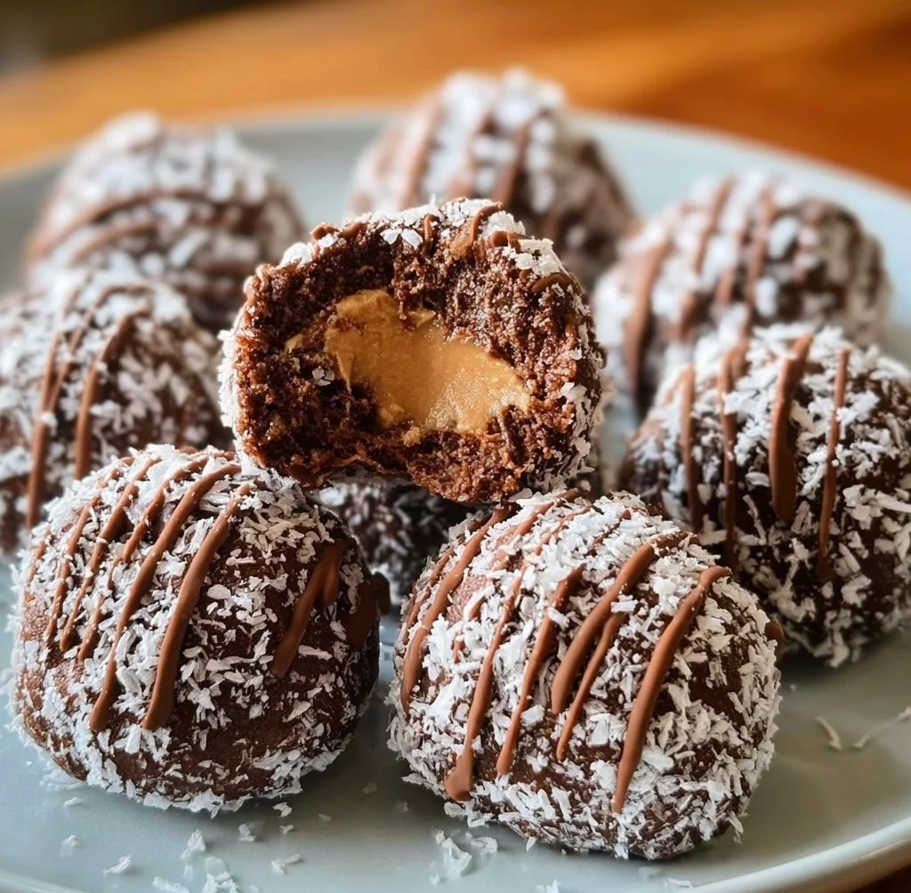 Decadent Chocolate Peanut Butter Snowballs dessert on a serving platter