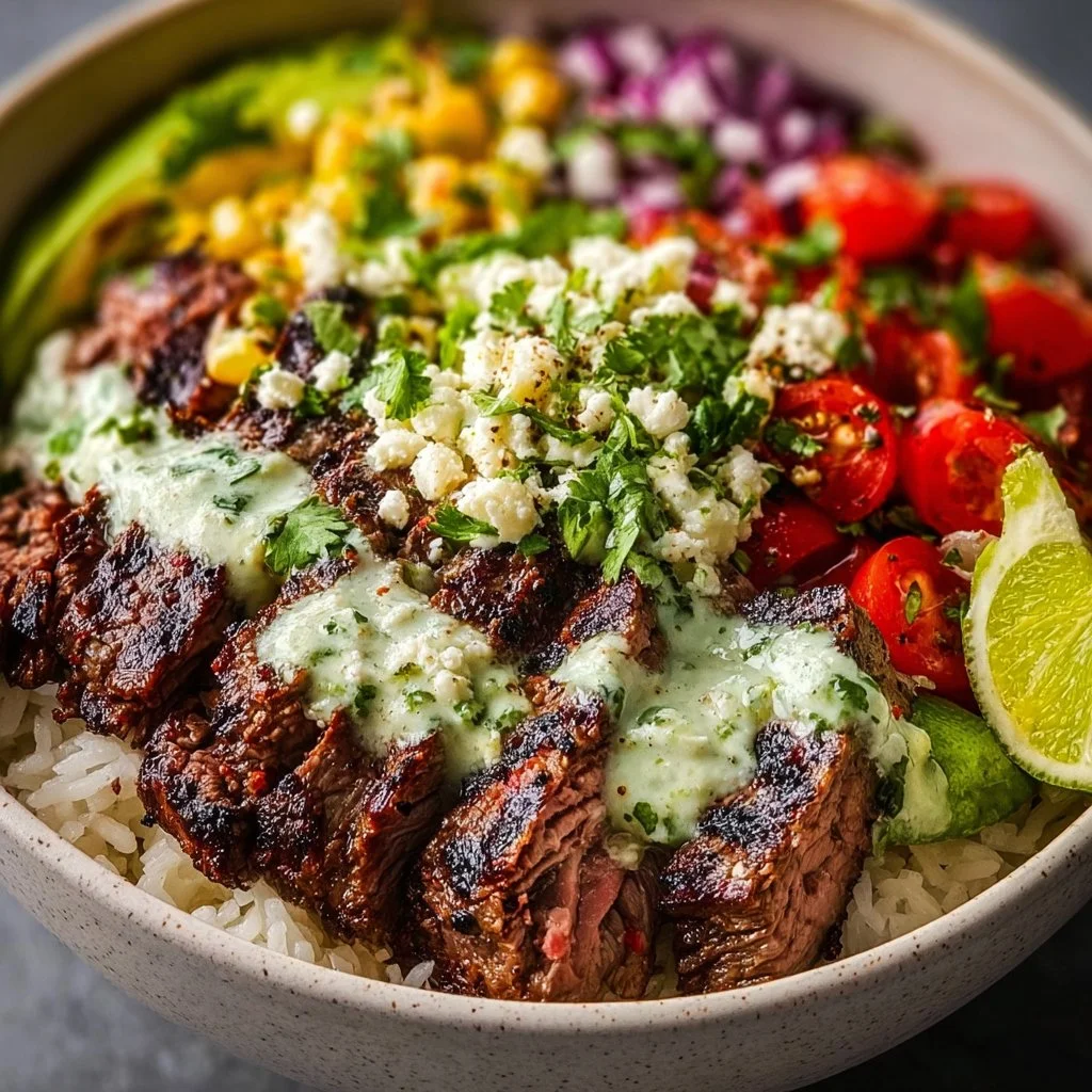 Cilantro lime steak bowls with fresh ingredients and vibrant colors