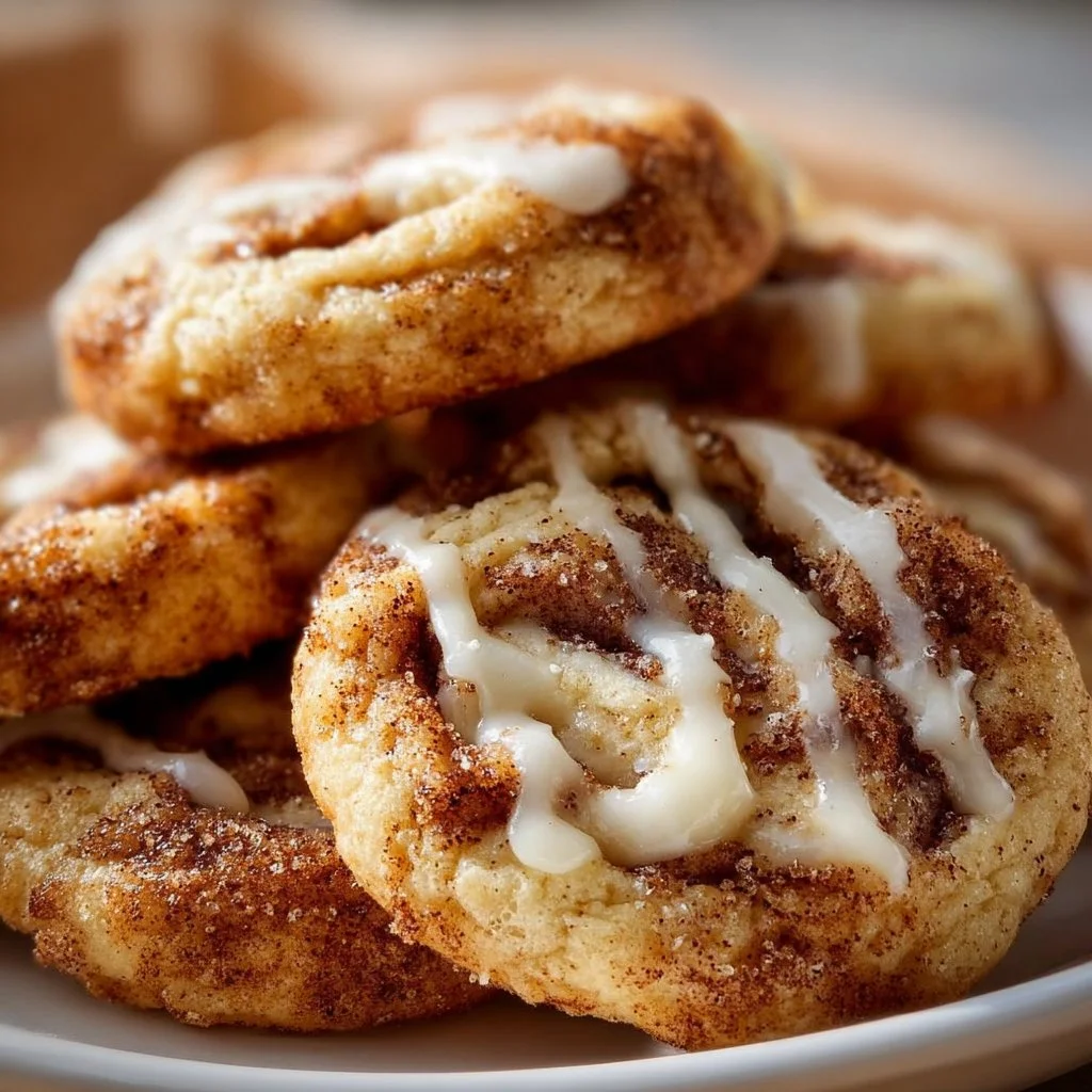 Delicious cinnamon roll cheesecake cookies topped with creamy icing.