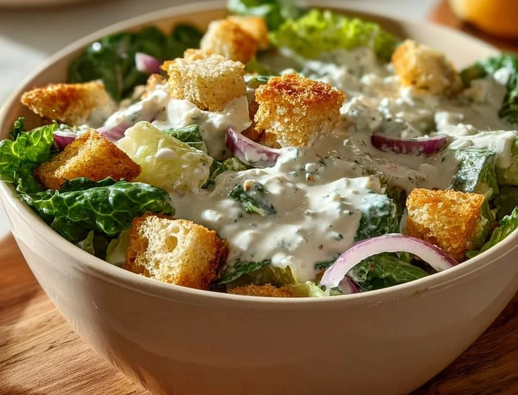 Cottage Cheese Caesar Dressing in a bowl with ingredients around it