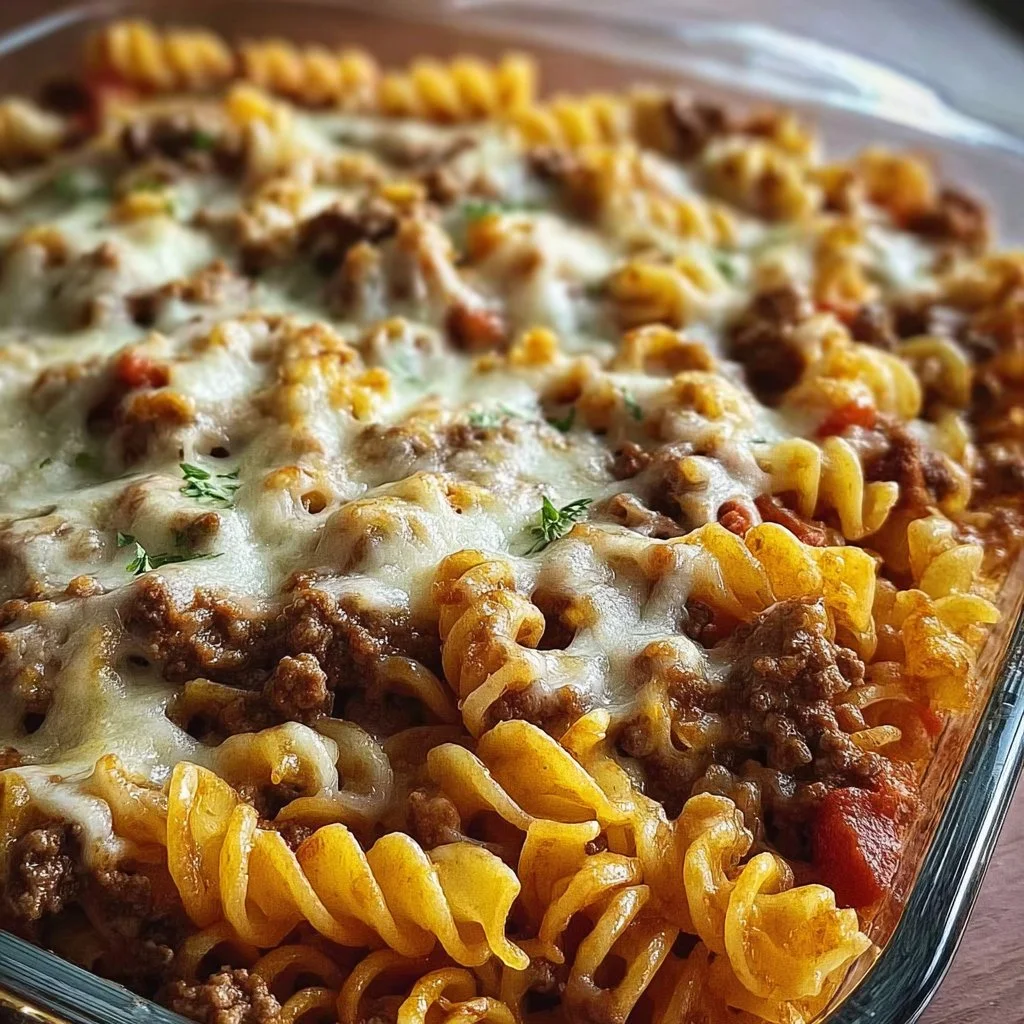 Cottage Cheese Protein Pasta Bake with Ground Beef, fresh ingredients, and melted cheese