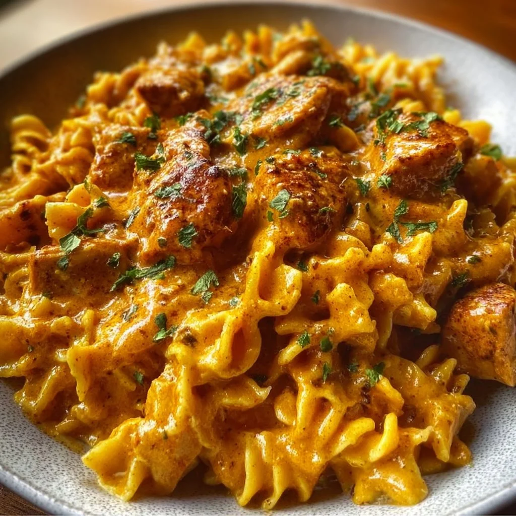Delicious Cowboy Butter Chicken Pasta served in a bowl with fresh herbs
