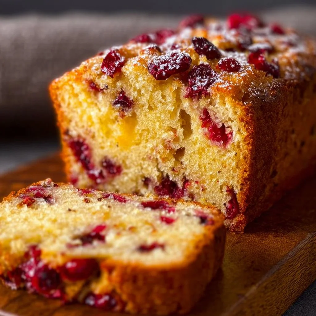 Freshly baked Cranberry Orange Bread with cranberries and orange zest