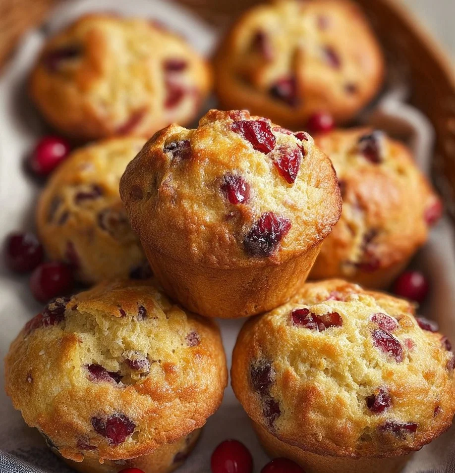 Freshly baked Cranberry Orange Muffins on a wooden table