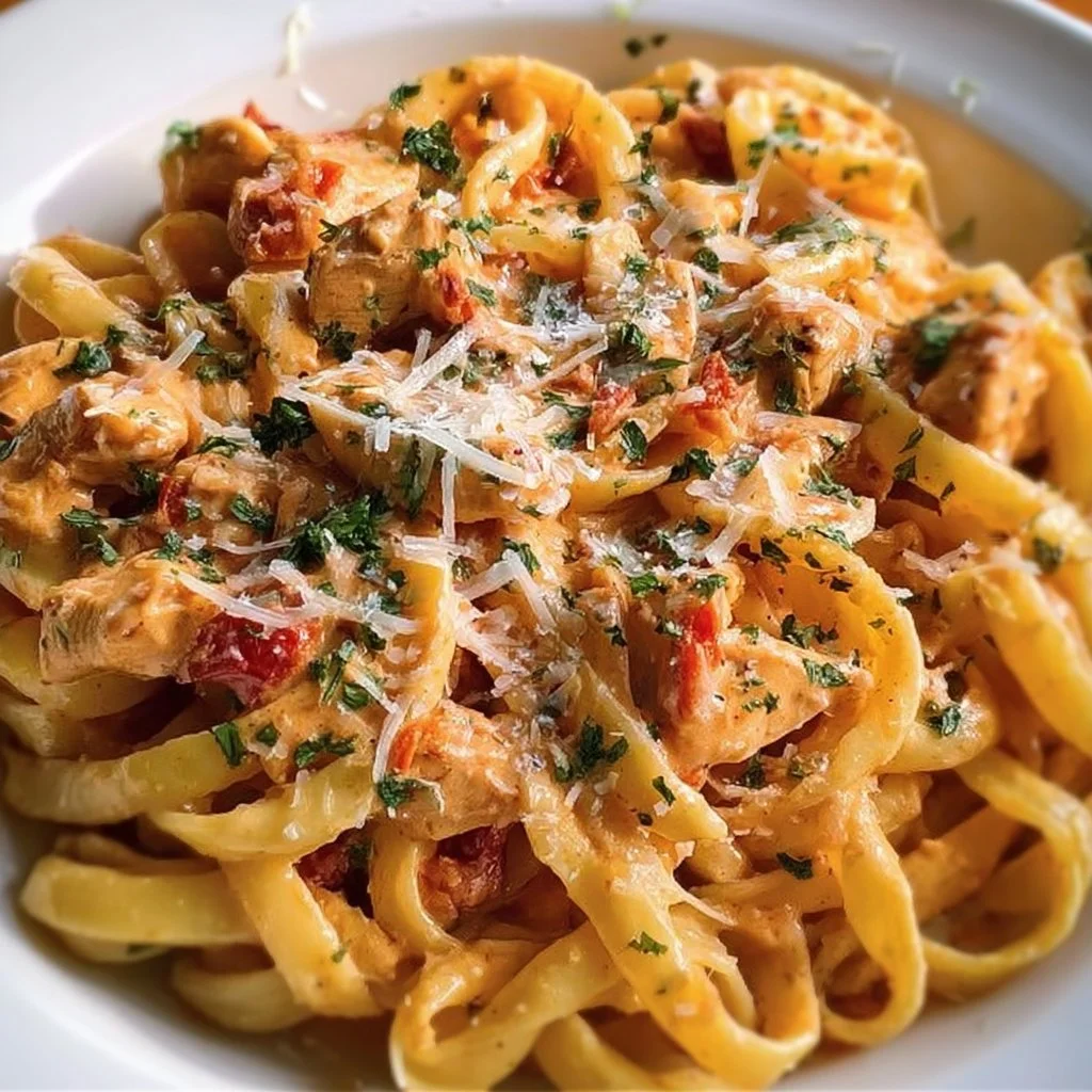 Creamy Chipotle Chicken Pasta with chicken and spices in a bowl
