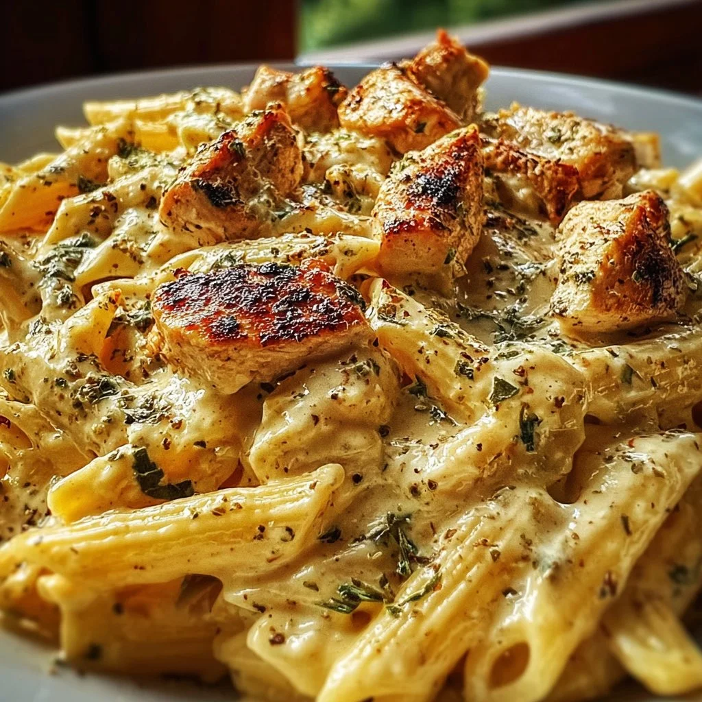 Creamy Ricotta Chicken Pasta with fresh herbs and pasta served in a bowl.