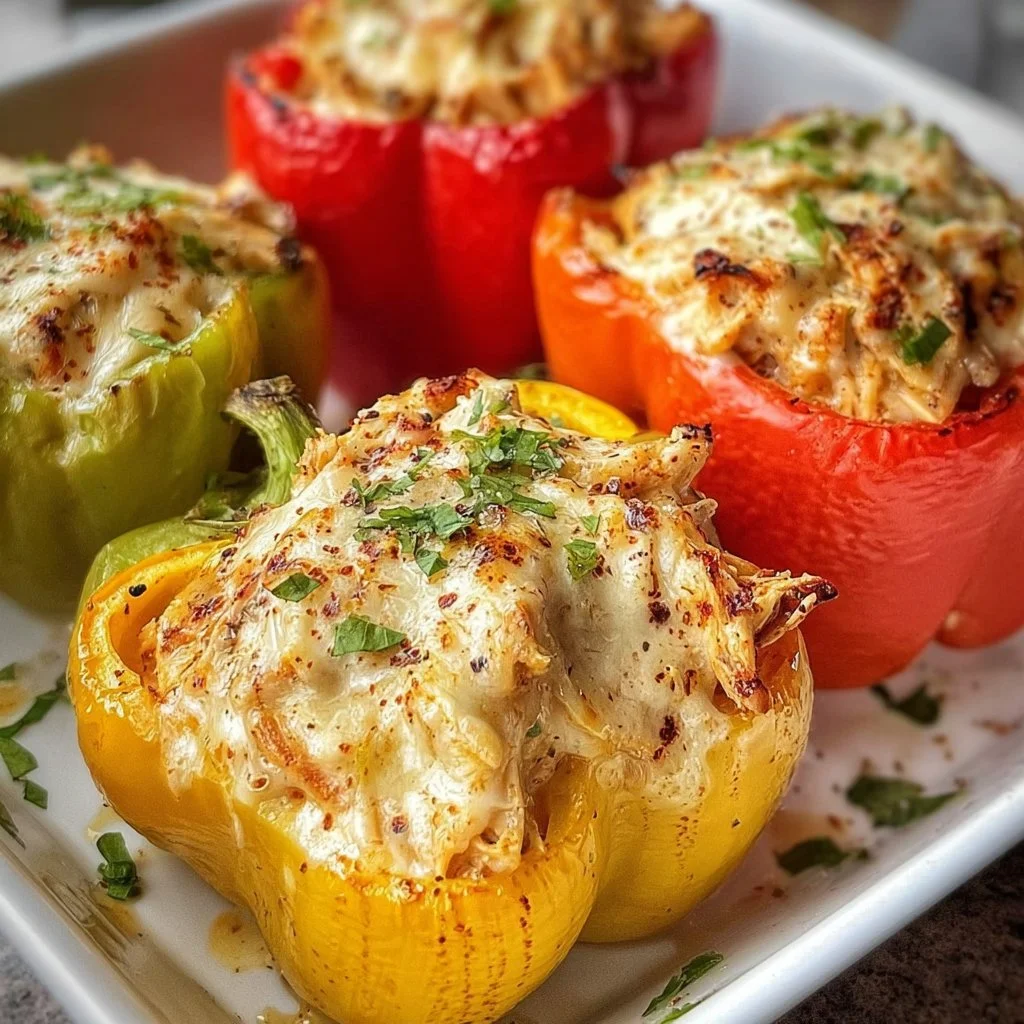 Creamy Southwest chicken stuffed peppers on a plate, ready to serve.