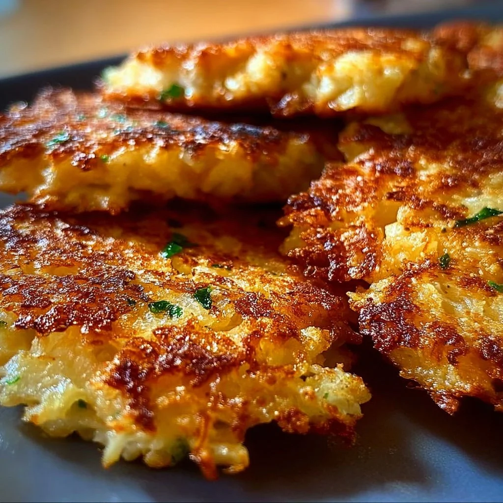 Crispy cauliflower hash browns served on a plate, garnished and ready to enjoy.