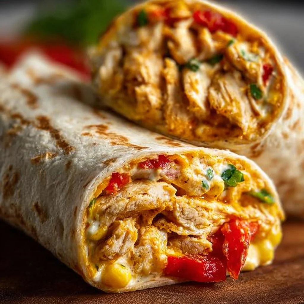 Crispy chicken burritos with bell peppers and ranch dressing
