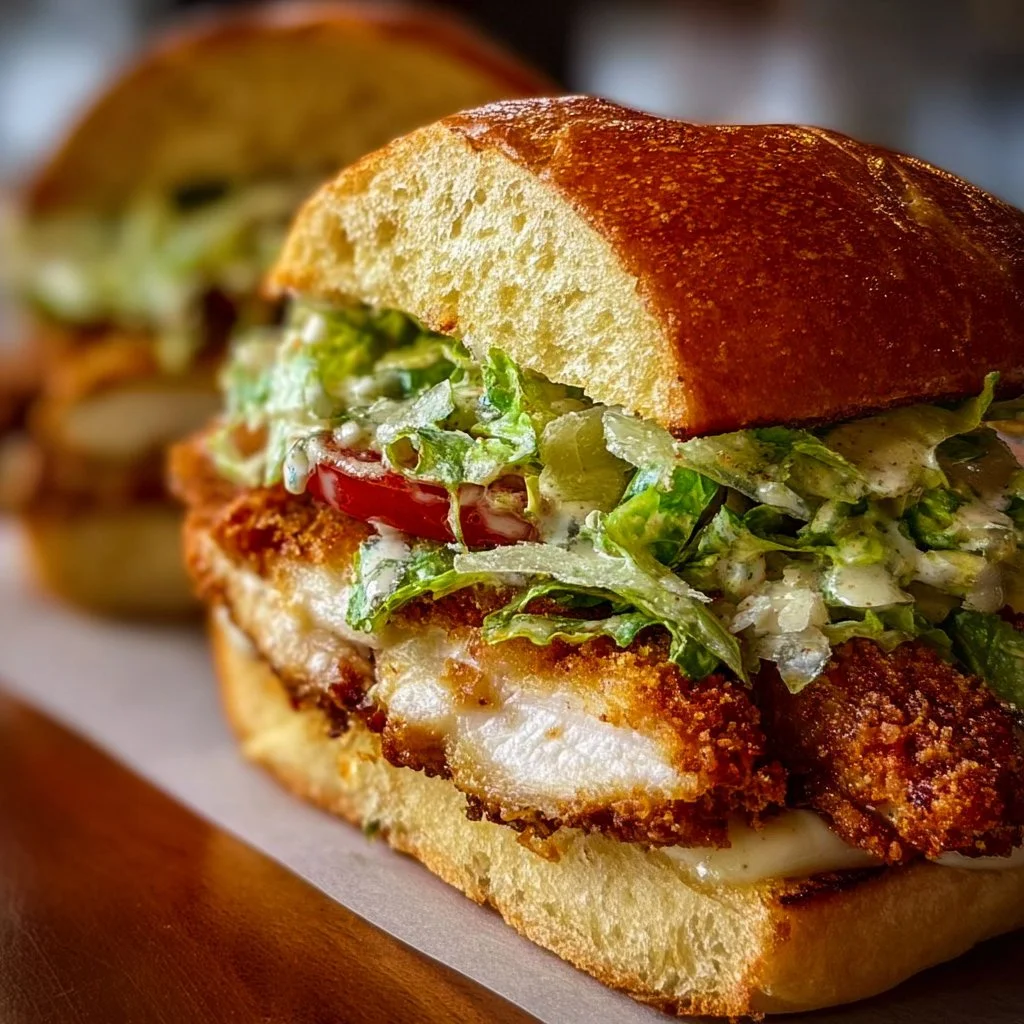 Crispy Chicken Caesar sandwich with lettuce and creamy dressing