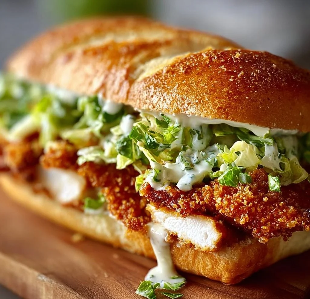Crispy Chicken Caesar Sandwich with lettuce and creamy dressing